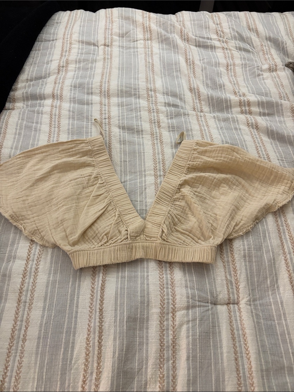 aerie Beige Flutter Sleeve Crop Top